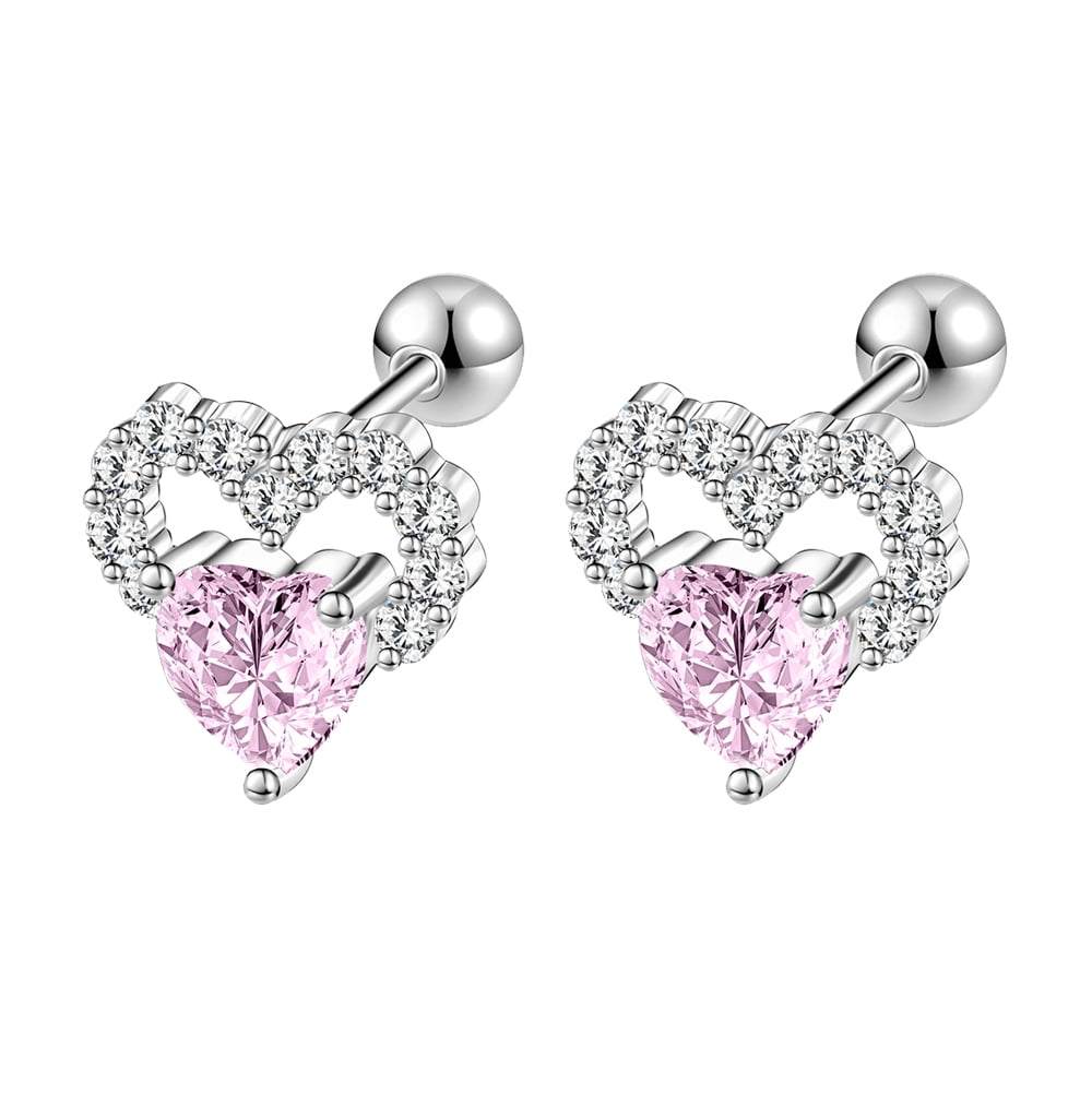 ZS 20G 1 Pair Heart Stud Earring Pink Zirconia Cartilage