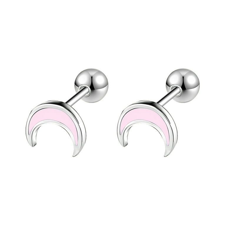 ZS 20G 1 Pair Pink Moon Stud Earring Cute Cartilage Conch Helix Piercing Silver Color Ear Piercing Jewelry Walmart