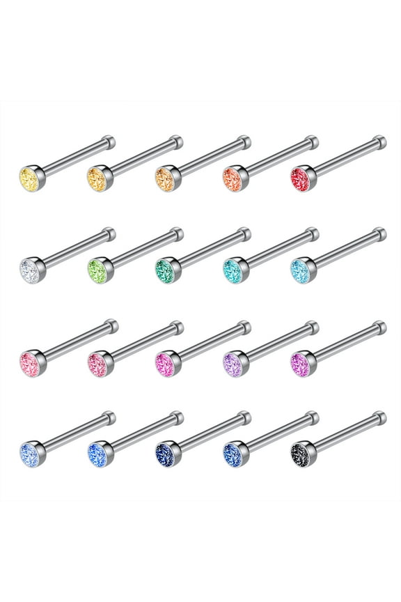 20G 20Pcs CZ Crystal Nose Studs Piercing Nose Bone Shape Nose Rings Stainless Steel Nose Piercing