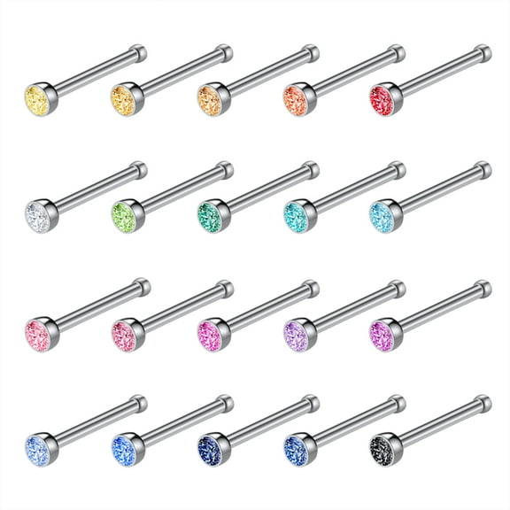 ZS 20G 20Pcs CZ Crystal Nose Studs Piercing Nose Bone Shape Nose Rings Stainless Steel Nose Piercing