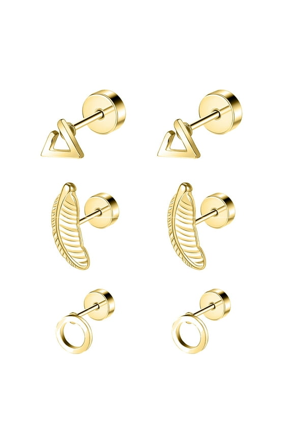 20G 3 Pairs Leaf Stud Earring Circle Cartilage Conch Helix Piercing Triangle Ear Piercing Jewelry