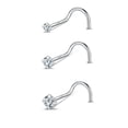 thumbnail image 1 of ZS 20G 3Pcs 18K Plated Nose Studs Piercing Corkscrew Nose Rings AAA Zirconia Nostril Piercing, 1 of 5