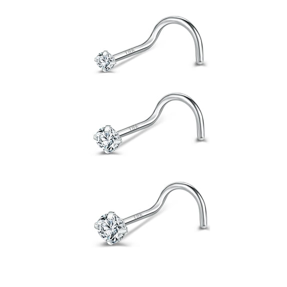 ZS 20G 3Pcs 18K Plated Nose Studs Piercing Corkscrew Nose Rings AAA Zirconia Nostril Piercing