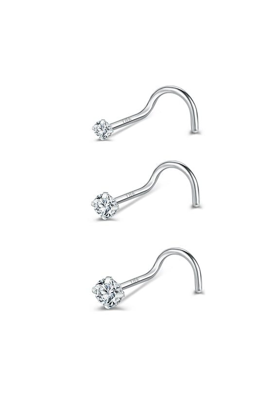 20G 3Pcs 18K Plated Nose Studs Piercing Corkscrew Nose Rings AAA Zirconia Nostril Piercing