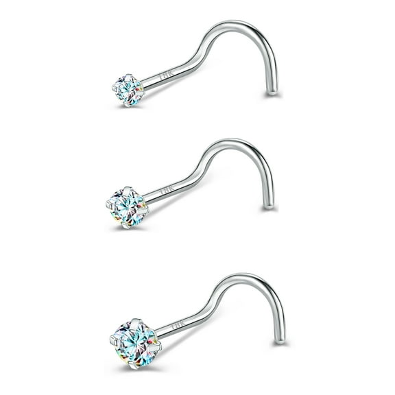 ZS 20G 3Pcs 18K Plated Nose Studs Piercing Corkscrew Nose Rings AB Zirconia Nose Piercing for Women