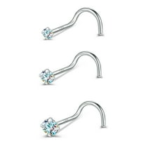 ZS 20G 3Pcs 18K Plated Nose Studs Piercing Corkscrew Nose Rings AB Zirconia Nose Piercing for Women