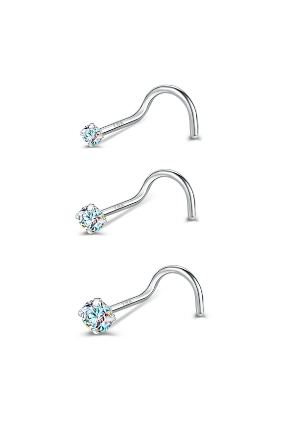 20G 3Pcs 18K Plated Nose Studs Piercing Corkscrew Nose Rings AB Zirconia Nose Piercing for Women