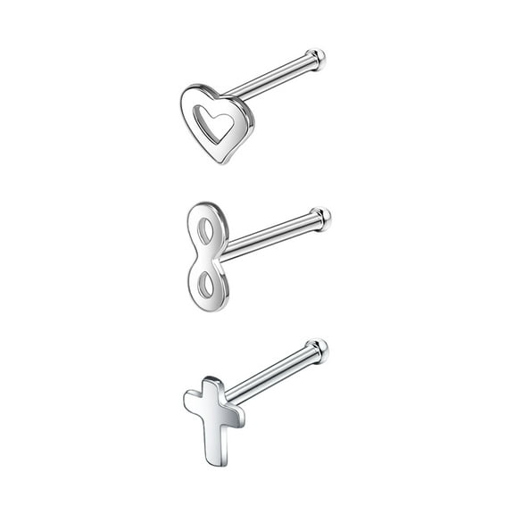 ZS 20G 3Pcs CZ Nose Studs Piercing Nose Bone Shape Nose Rings Heart Infinity Cross  Nose Piercing