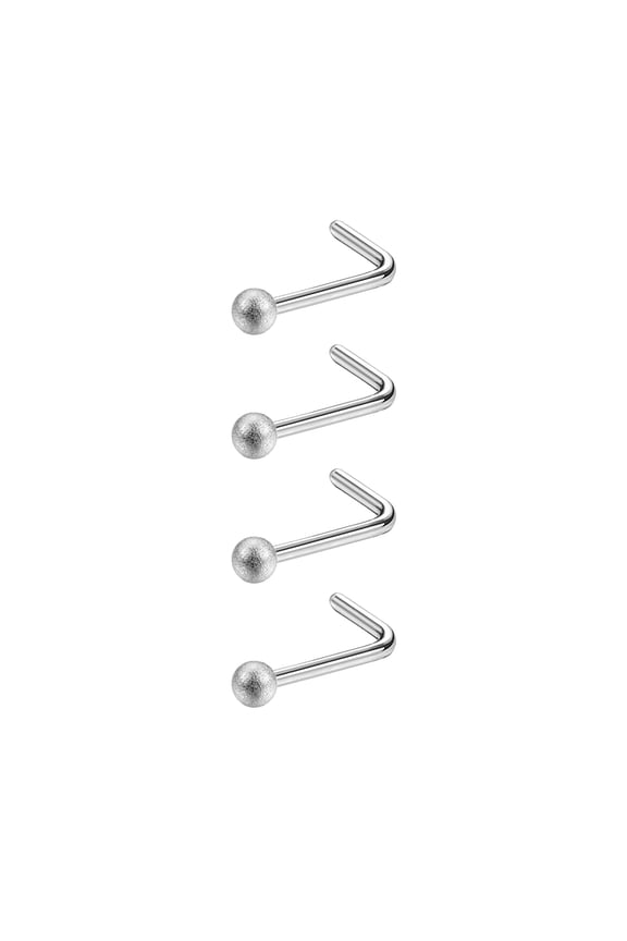 20G 4Pcs CZ Frosted Ball Nose Studs L Shape Nose Rings Stainless Steel Nostril Piercing for Women
