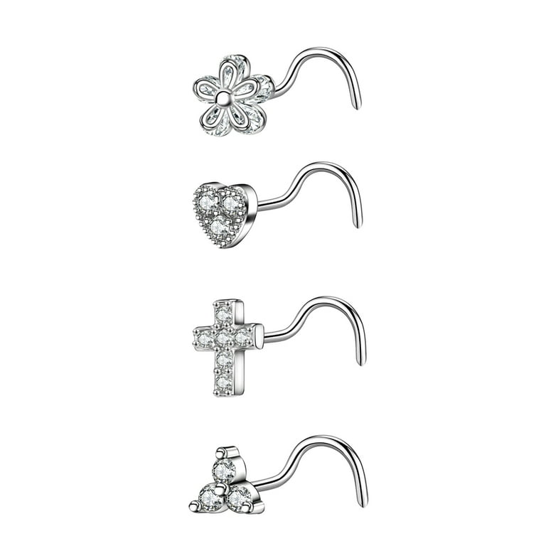 316L Surgical Steel White Heart CZ Corkscrew Nose Pin Ring 316L Surgical Steel White Heart CZ Corkscrew Nose Pin Ring