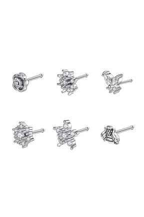 20G 5Pcs Zirconia Nose Studs Nose Bone Shape Nose Rings Flower Snow Stainless Steel Nose Piercing