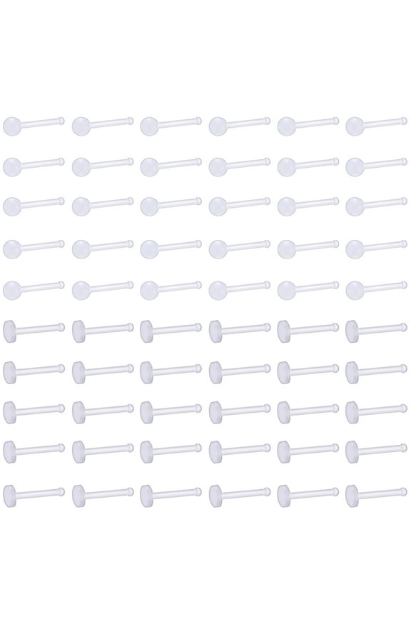 20G 60Pcs/Set Clear Invisible Nose Stud Piercing Flat Ball Nose Corkscrew/Nose Bone/ L-Shape Bioflex Nose Piercing Retainer Jewelry