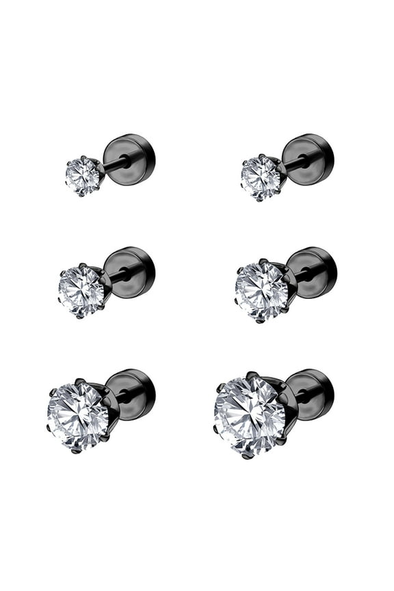 20G 6Pcs CZ Ear Stud Earring Basic Style Cartilage Conch Helix Piercing Crystal Ear Piercing