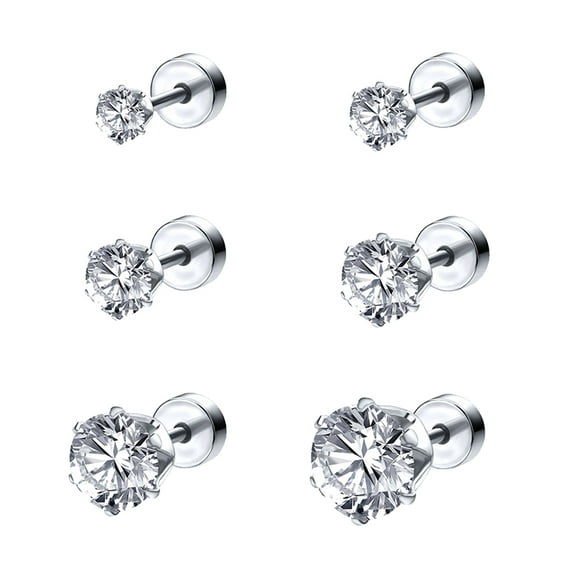 ZS 20G 6Pcs CZ Ear Stud Earring Basic Style Cartilage Conch Helix Piercing Crystal Ear Piercing