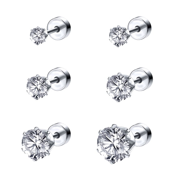 ZS 20G 6Pcs CZ Ear Stud Earring Basic Style Cartilage Conch Helix Piercing Crystal Ear Piercing