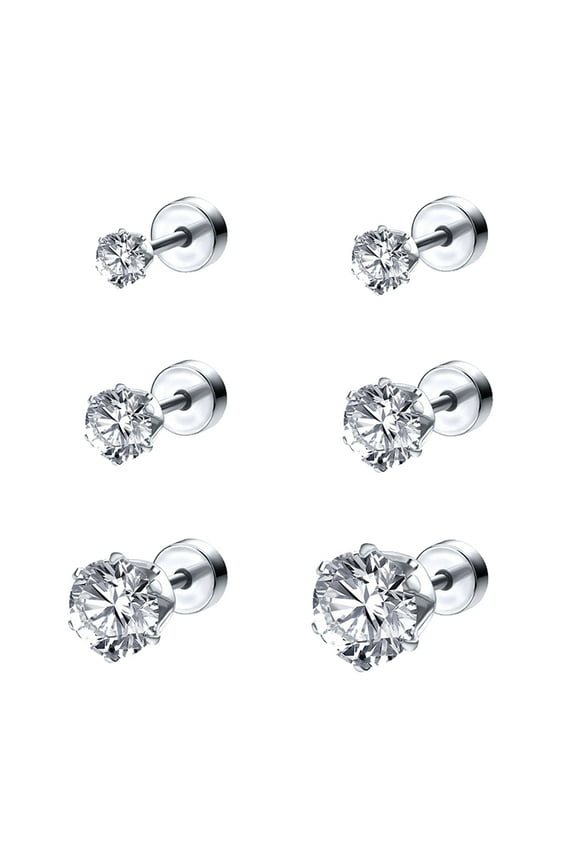 20G 6Pcs CZ Ear Stud Earring Basic Style Cartilage Conch Helix Piercing Crystal Ear Piercing