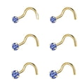 thumbnail image 1 of ZS 20G 6Pcs CZ Nose Studs Corkscrew Rings Zirconia Nose Piercing Gold Plated Nostril Piercing, 1 of 6
