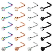 ZS 20Pcs/Set 20g Cubic Zircon Nose Ring Piercing Ball Mix Color Nostril Piercing Nose Bone/L Shaped/Nose Screws Nose Stud Piercing