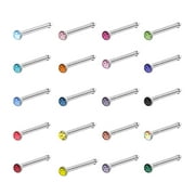 ZS 20Pcs/Set 20g Mulitcolor Cubic Zircon Nose Ring Piercing Round Crystal Nostril Piercing Nose Bone/L Shaped/Nose Screws Nose Stud Piercing