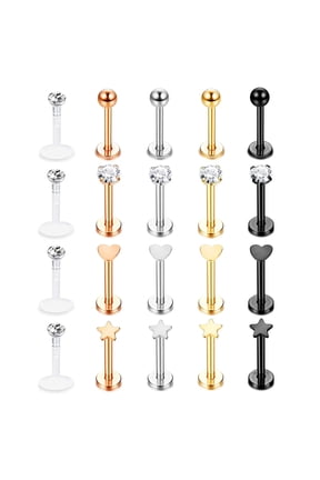 20Pcs/Set Crystal Cute Lip Medusa Piercing Ball Bioflex Labret Rings Cartilage Helix Piercing