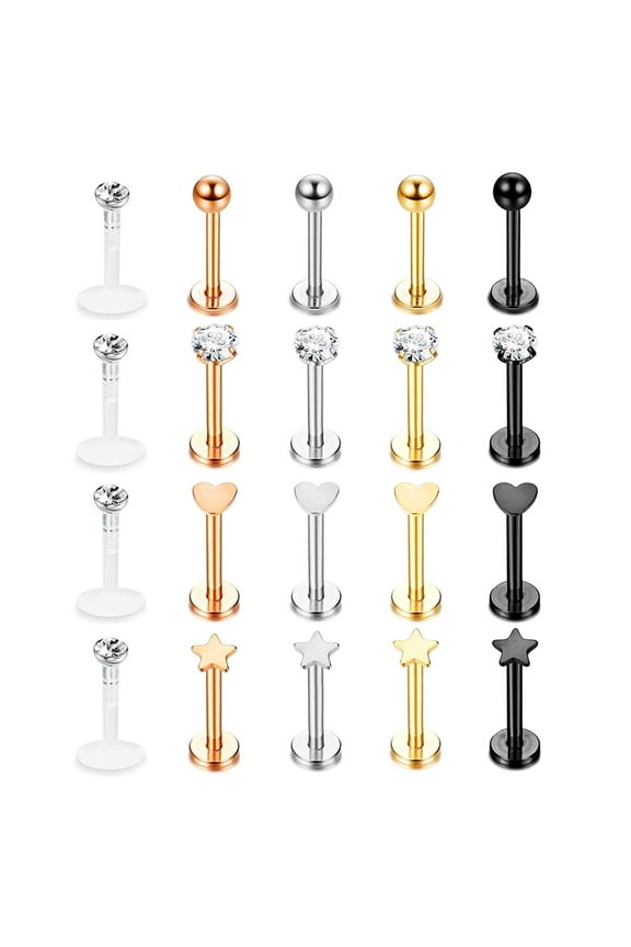 20Pcs/Set Crystal Cute Lip Medusa Piercing Ball Bioflex Labret Rings Cartilage Helix Piercing