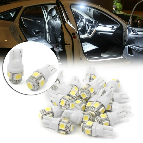 ZS 20pcs Super White T10 Wedge 5-SMD 5050 LED Interior Light Bulbs Unviersal for Car Molder W5W (194 168) 147 152 158 159 M158 M155