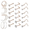 thumbnail image 1 of ZS 25PCS 20G Nose Hoop Rings CZ Crystal Corkscrew Nose Stud Rings Set Stainless Steel Nostril Piercing Nose Bone/L Shaped/Nose Corkscrew, 1 of 3