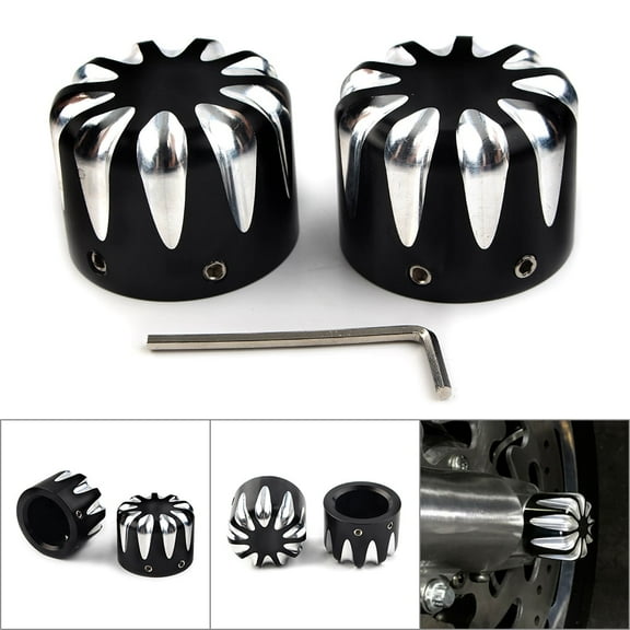 ZS 29mm Motorcycle CNC Cut Front Axle Cap Nut Cover for Harley Electra Glide Sportster Dyna Softail Road King Black 2Pcs