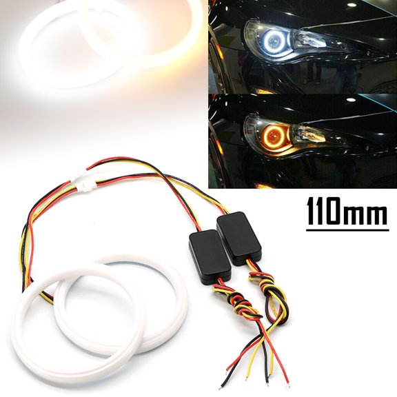 ZS 2Pcs 110MM Dual Color White Amber Switchback LED Angel Eyes Halo Rings Auto Headlight Retrofit