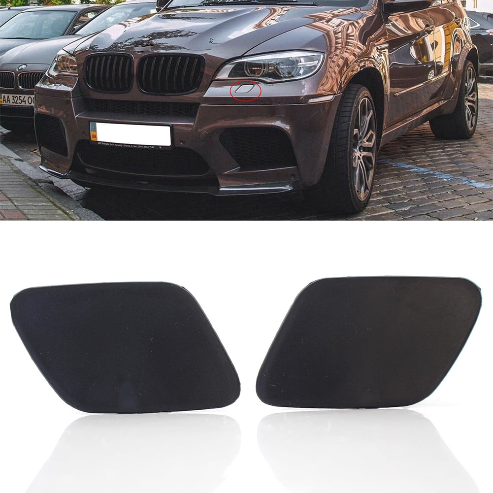 ZS 2Pcs Car ABS Front Bumper Headlight Washer Nozzle Cover Cap For BMW X5 E70 2006 2007 2008 2009 2010 2011 2012 Black
