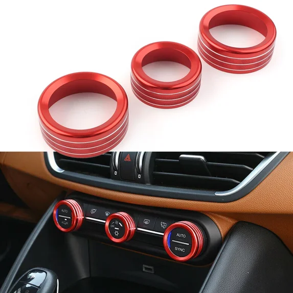 ZS 3x Red Car Interior Central Control Air Condition Switch Knob Ring AC Trim For Alfa Romeo Giulia Stelvio 2017-2020