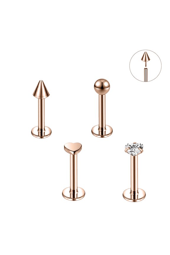 4Pcs 16G Push in Labret Lip Piercing Monroe Medusa Lip Studs Conch Helix Cartilage Piercing Stud Earrings