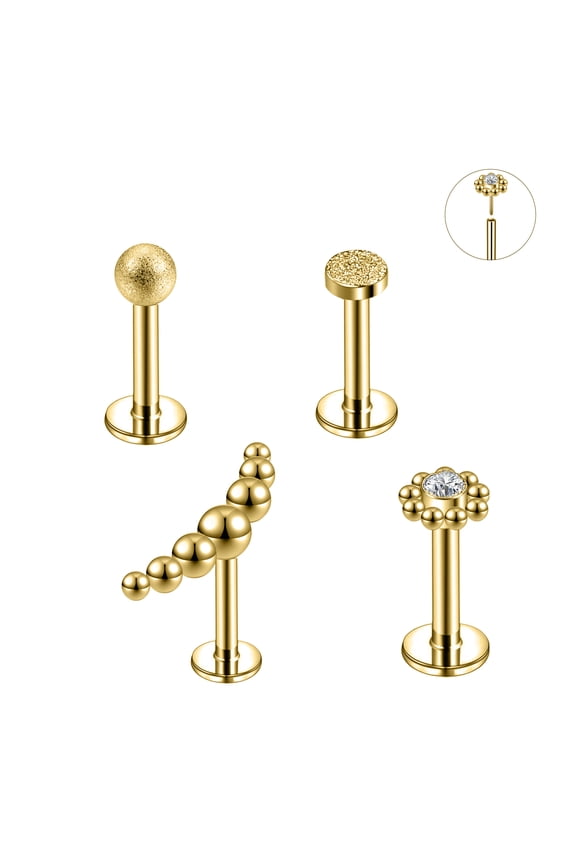 4Pcs 16G Push in Labret Lip Piercing Monroe Medusa Lip Studs Conch Helix Cartilage Piercing Stud Earrings
