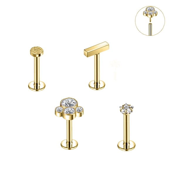 ZS 4Pcs 16G Push in Labret Lip Piercing Monroe Medusa Lip Studs Conch Helix Cartilage Piercing Stud Earrings