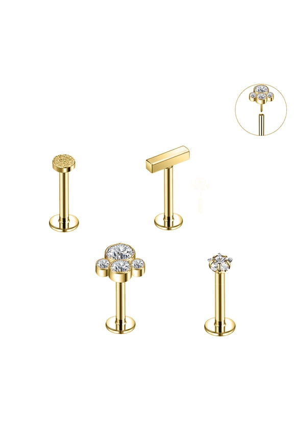 4Pcs 16G Push in Labret Lip Piercing Monroe Medusa Lip Studs Conch Helix Cartilage Piercing Stud Earrings