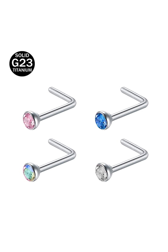 4Pcs/Set 20G G23 Titanium Nose Stud Piercing Round Crystal Nostril Piercing
