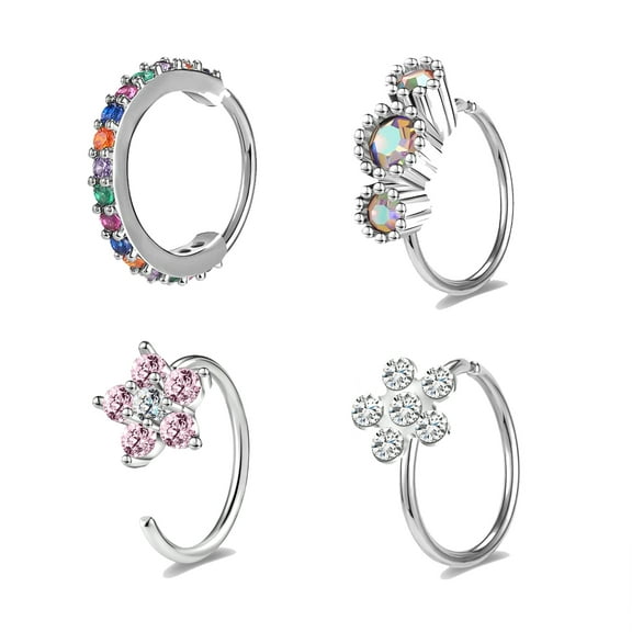 ZS 4Pcs/Set 20G Nose Hoop Ring Piercing Gold Plating Helix Cartilage Piercing