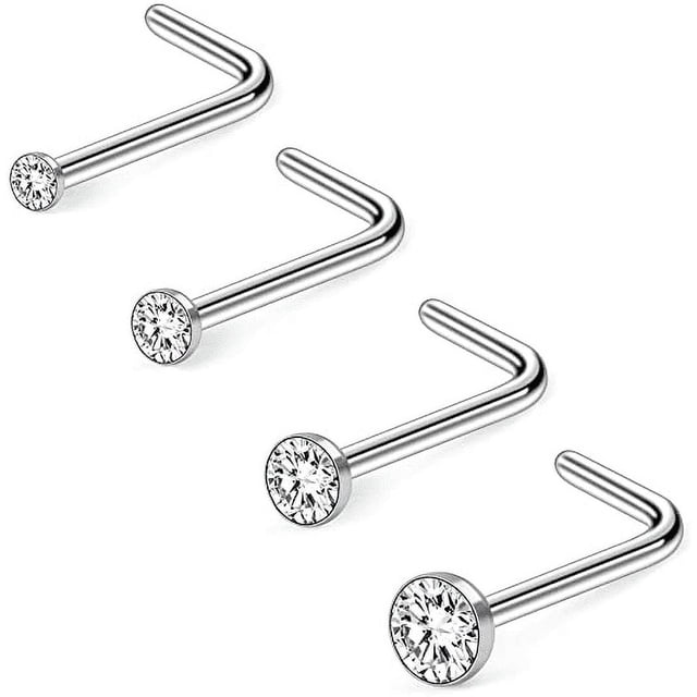 ZS 4Pcs/Set 20g Round Crystal Nose Ring Piercing Simple Style Nostril