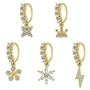 ZS 5-6Pcs 20G Stainless Steel Nose Rings Set,Hinged Clicker Cubic Zirconia Dangle Earrings,Nostril Piercing Body Jewelry
