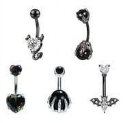 ZS 5PCS 14G Heart CZ Belly Button Rings Opal Navel Piercing Bat Demon Belly Ring