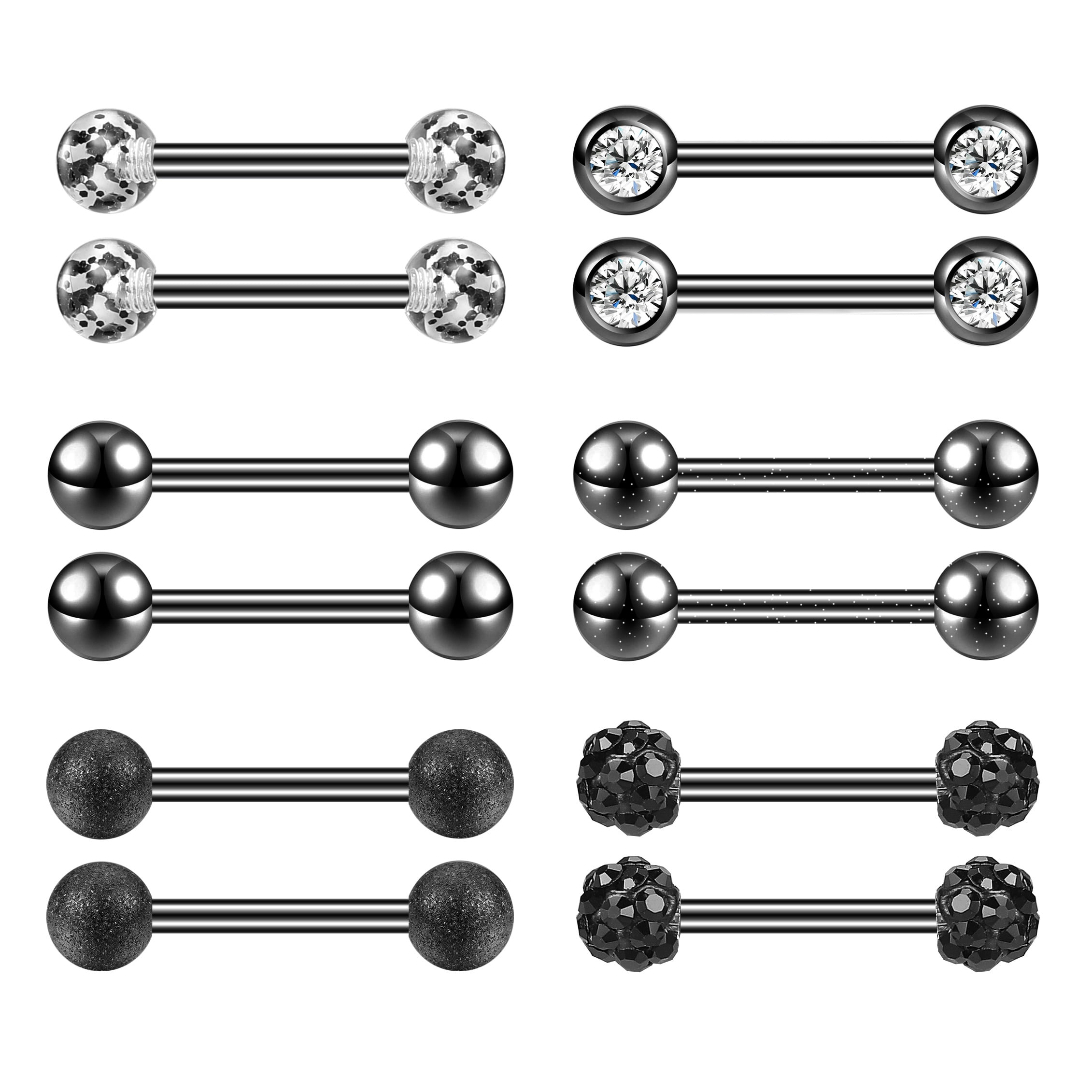 Prjndjw Surgical Steel Tongue & Nipple Rings – 24-48 Pc Set, 14G Barbells, 12-22mm Lengths, Glow In Dark