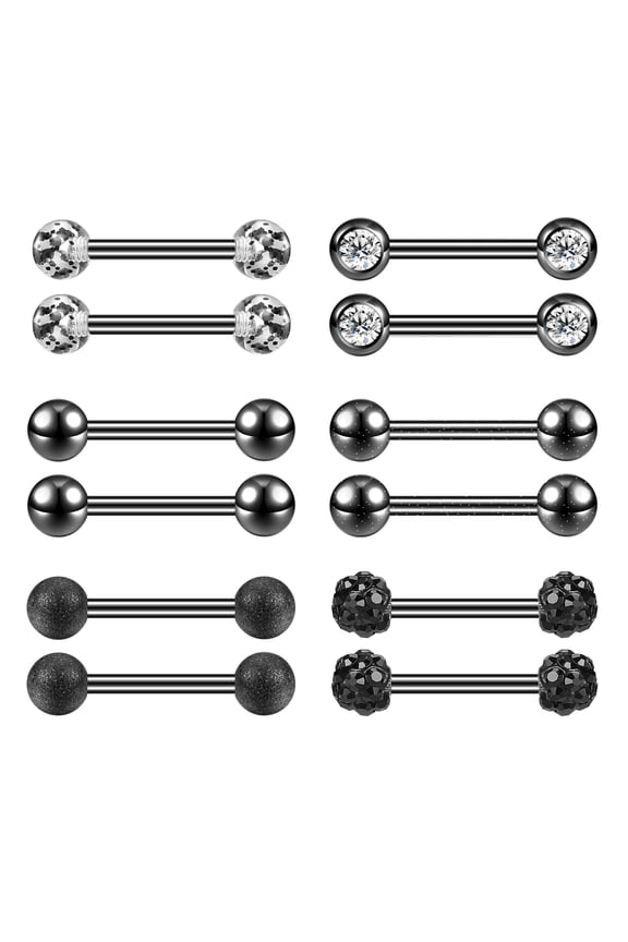 6 Pairs 14G Tongue Ring Surgical Steel/Acrylic Nipple Rings Piercing for Women Barbells Piercing Kit