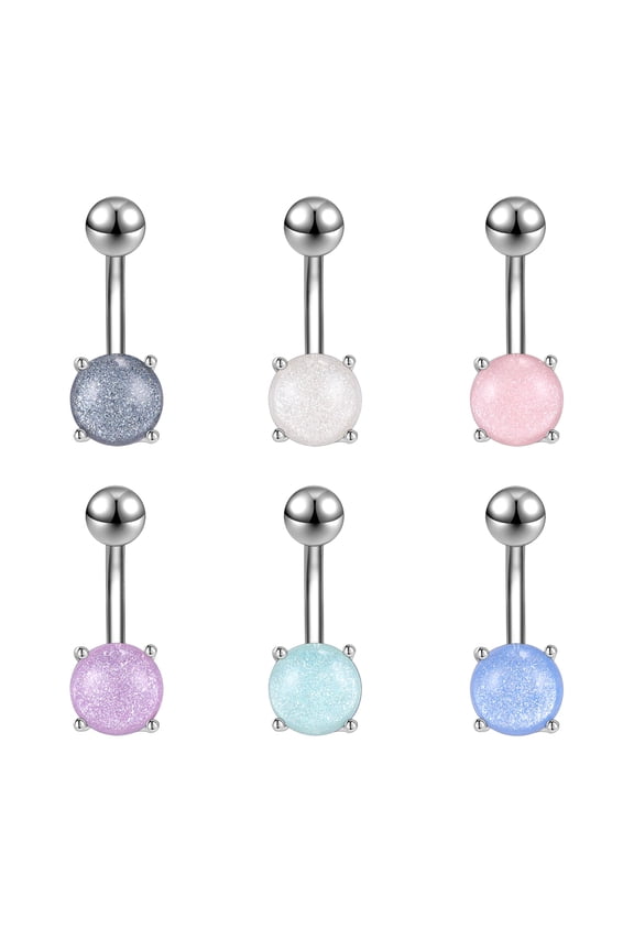 6 Pcs 14G Acrylic Belly Button Rings Sequins Navel Piercing Banana Barbell Belly Ring