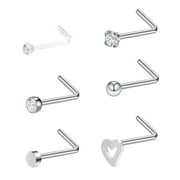 ZS 6PCS 20G Clear Bioflex Crystal Nose Stud Piercing Nose Bone/L Shaped/Nose Screws Rings Set