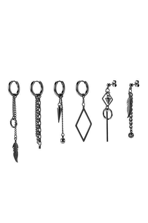 6Pcs Punk Style Cross Hoop Earrings Piercing Kpop Tassel Dangle Ear Piercing Hip Hop Drop Earrings Jewelry Set