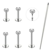 ZS 6Pcs/Set 18G/16G Stainless Steel Labret Lip Stud,Internally Threaded Flat Back Earrings Stud,Nose Stud Medusa Piercing Jewelry with Piercing Needles
