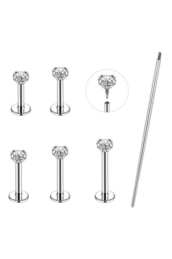 6Pcs/Set 18G/16G Stainless Steel Labret Lip Stud,Internally Threaded Flat Back Earrings Stud,Nose Stud Medusa Piercing Jewelry with Piercing Needles
