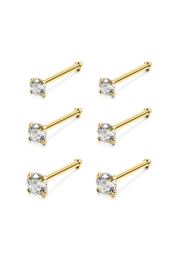 6Pcs/Set 20G Stainless Steel Crystal Nose Stud Piercing Nose Bone/L Shaped/Nose Screws Rings Set