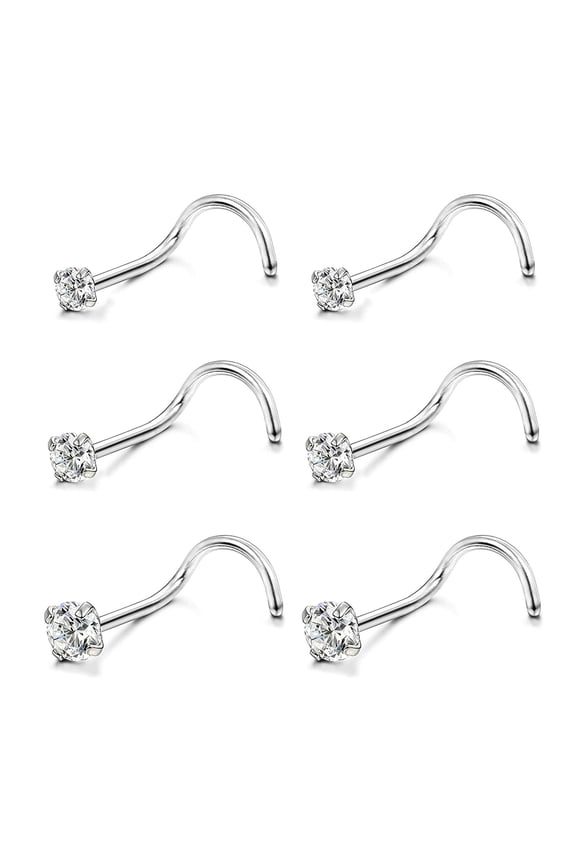 6Pcs/Set 20G Stainless Steel Crystal Nose Stud Piercing Nose Bone/L Shaped/Nose Screws Rings Set