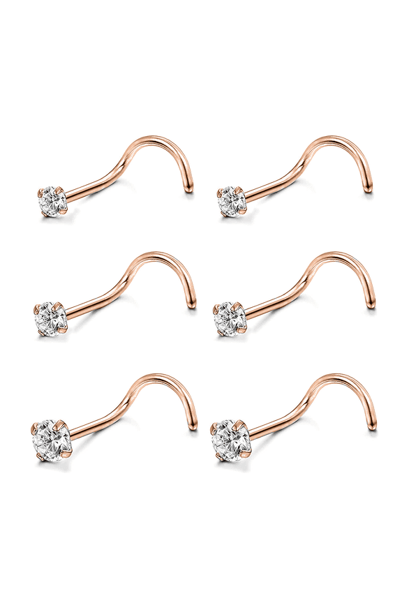 6Pcs/Set 20G Stainless Steel Crystal Nose Stud Piercing Nose Bone/L Shaped/Nose Screws Rings Set
